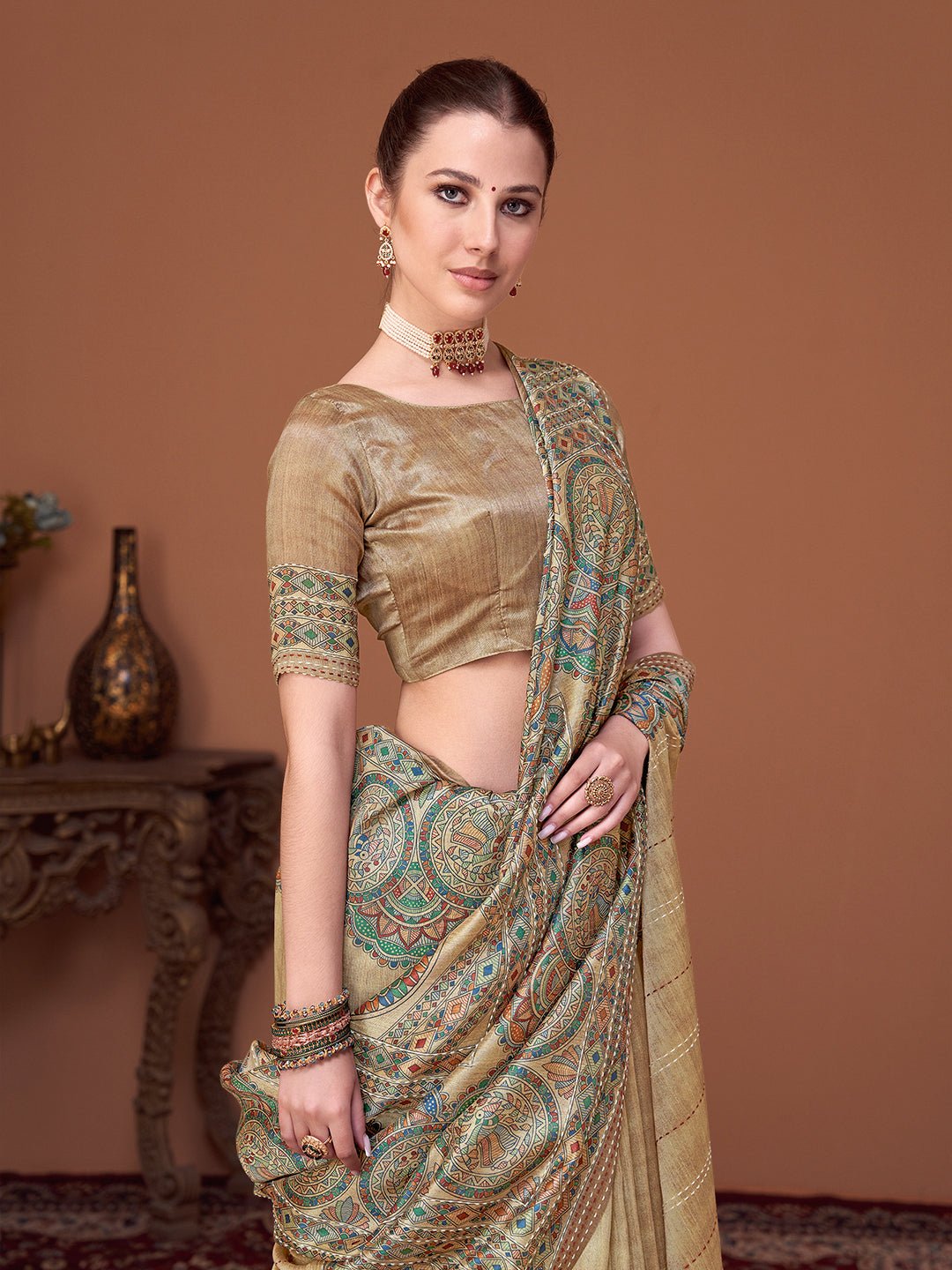 Heritage Cream Handloom Silk Blend Saree - Ressa