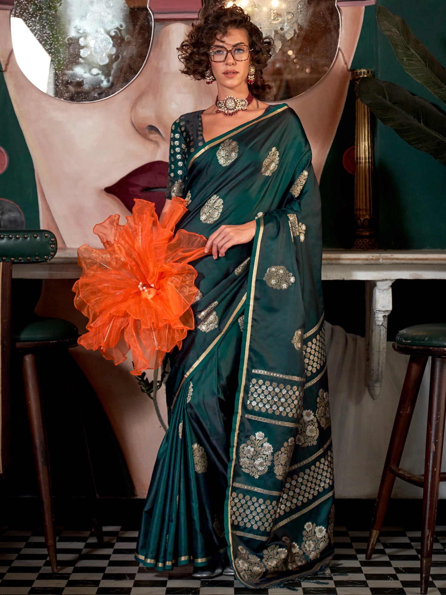 Heritage Dark Green Banarasi Silk Blend Saree - Ressa