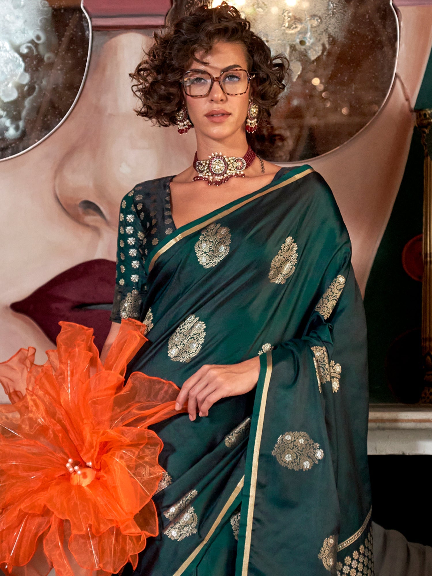 Heritage Dark Green Banarasi Silk Blend Saree - Ressa