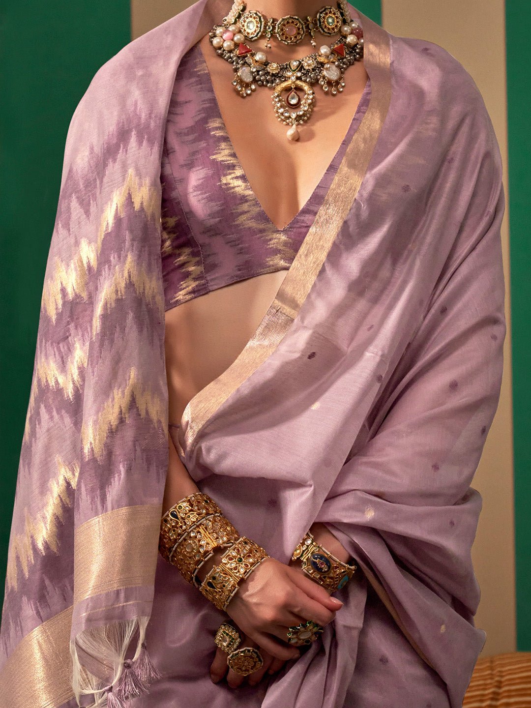 Heritage Dusty Lavender Banarasi Silk Blend Saree - Ressa