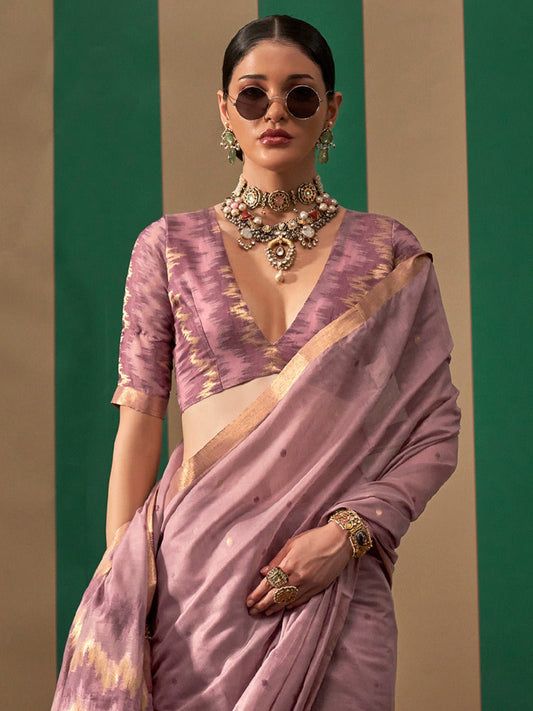 Heritage Dusty Lavender Banarasi Silk Blend Saree - Ressa