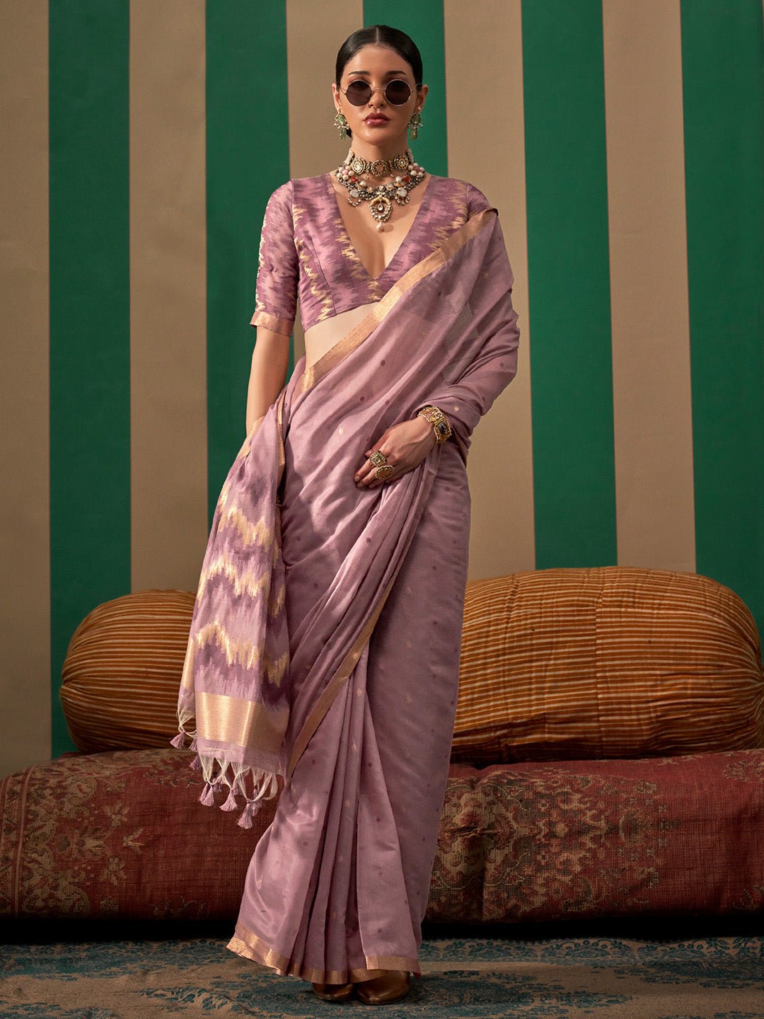 Heritage Dusty Lavender Banarasi Silk Blend Saree - Ressa