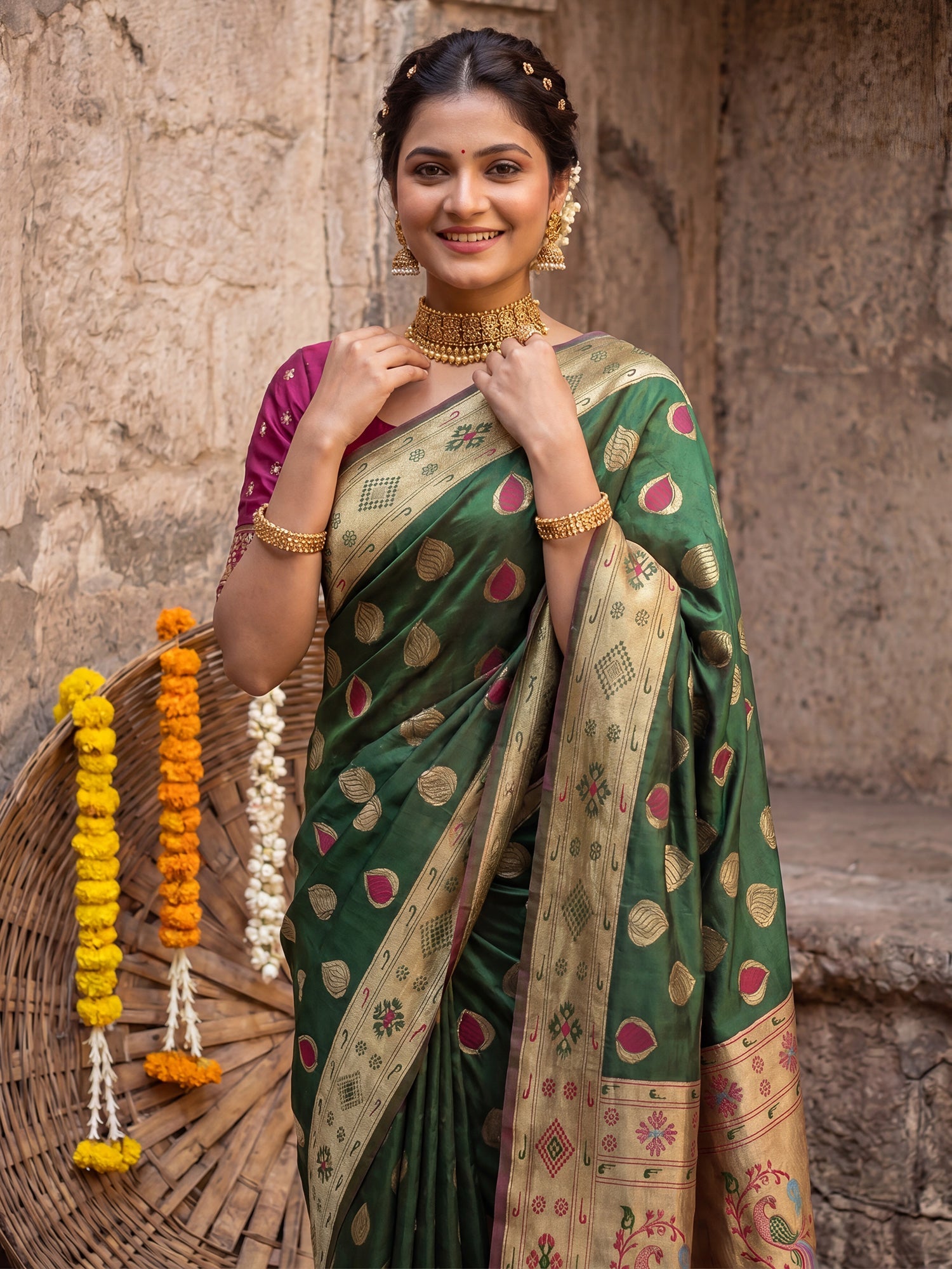 Heritage Emerald Green Silk Saree - Ressa