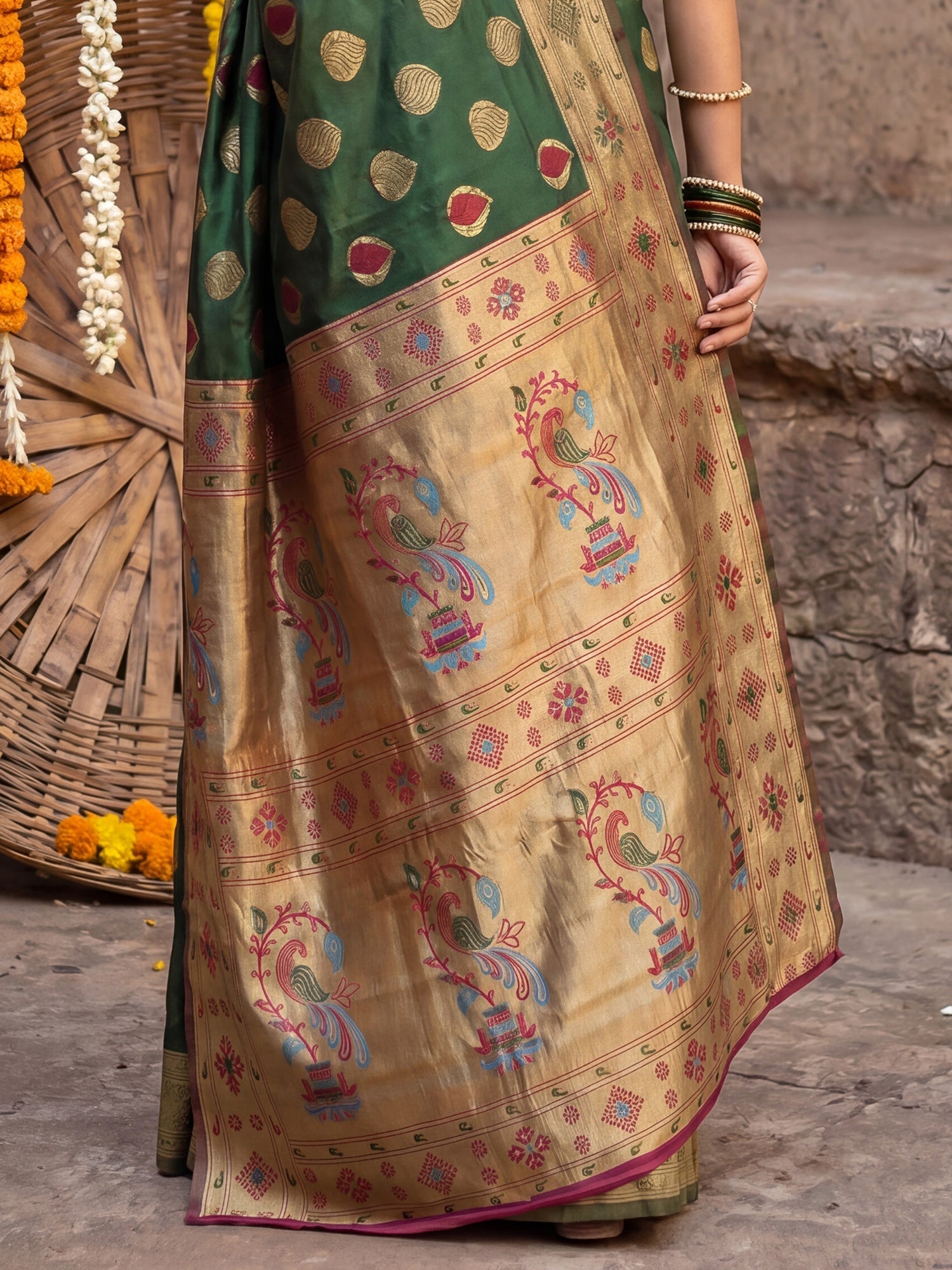 Heritage Emerald Green Silk Saree - Ressa