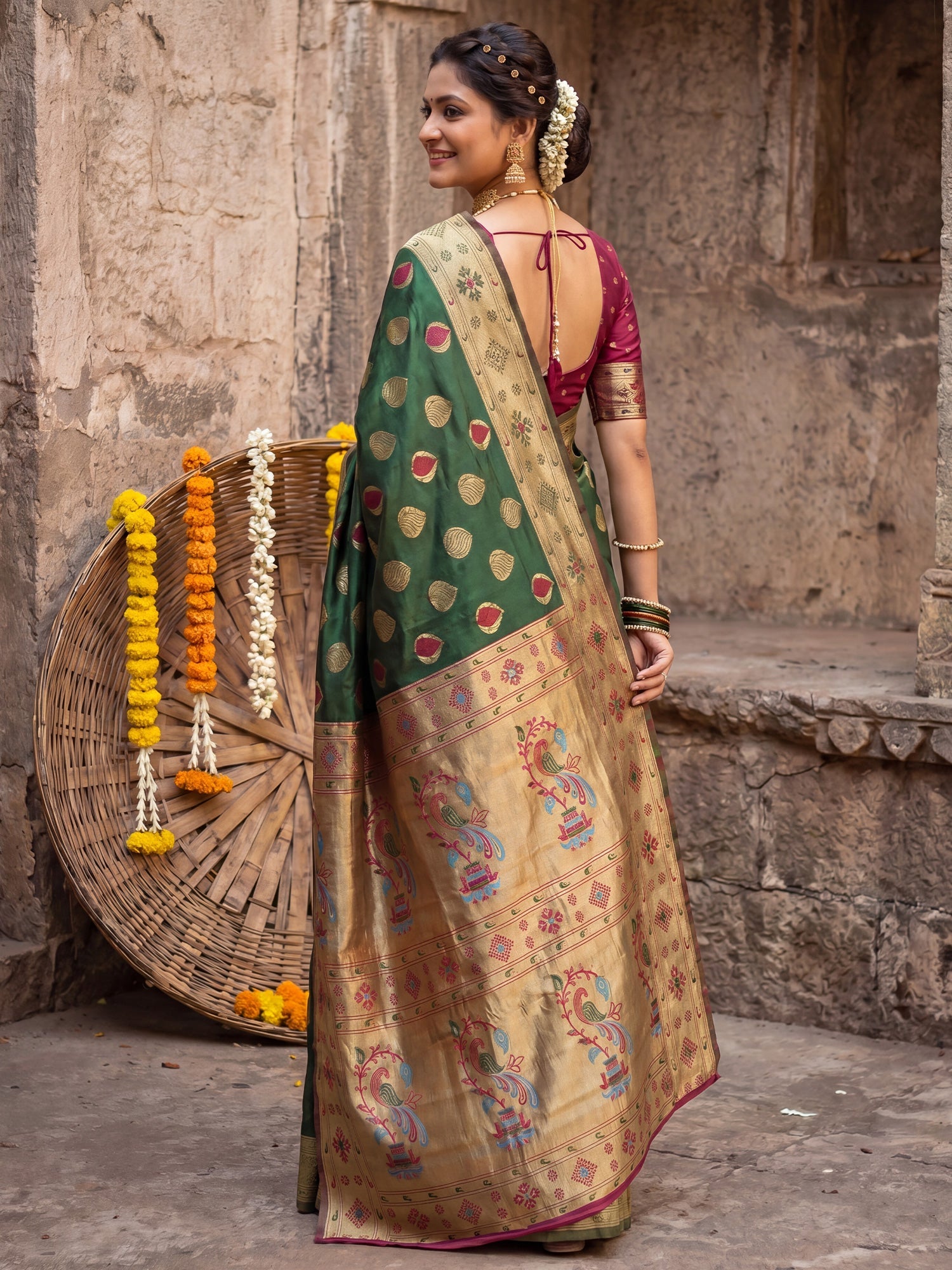 Heritage Emerald Green Silk Saree - Ressa