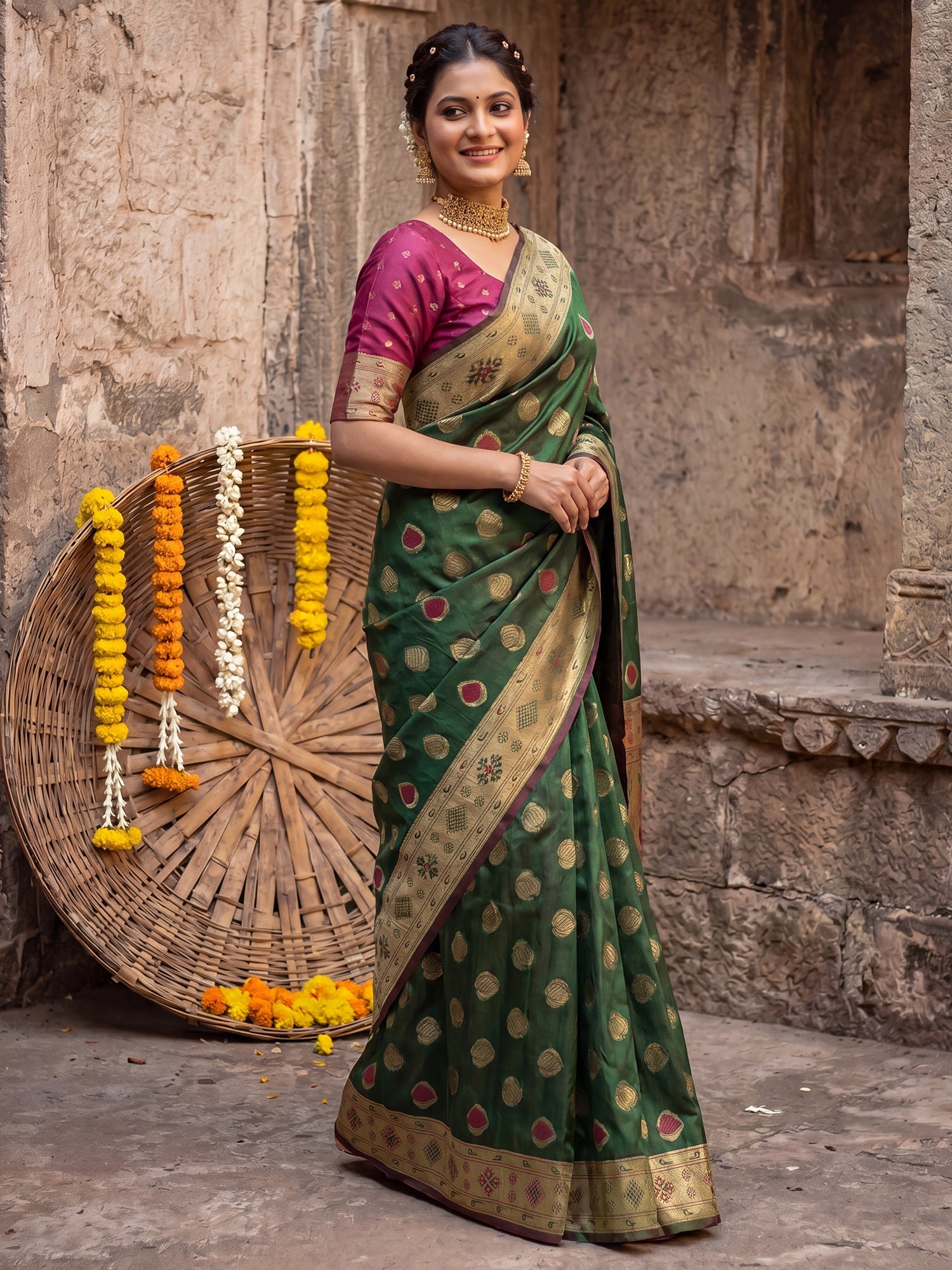 Heritage Emerald Green Silk Saree - Ressa