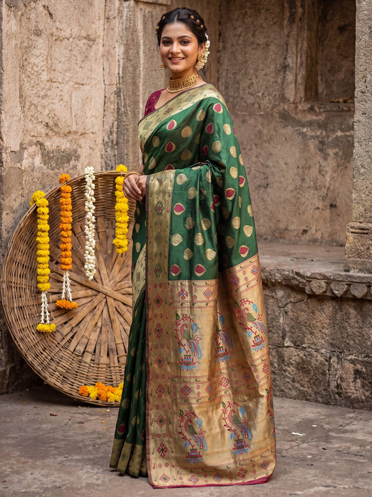 Heritage Emerald Green Silk Saree - Ressa
