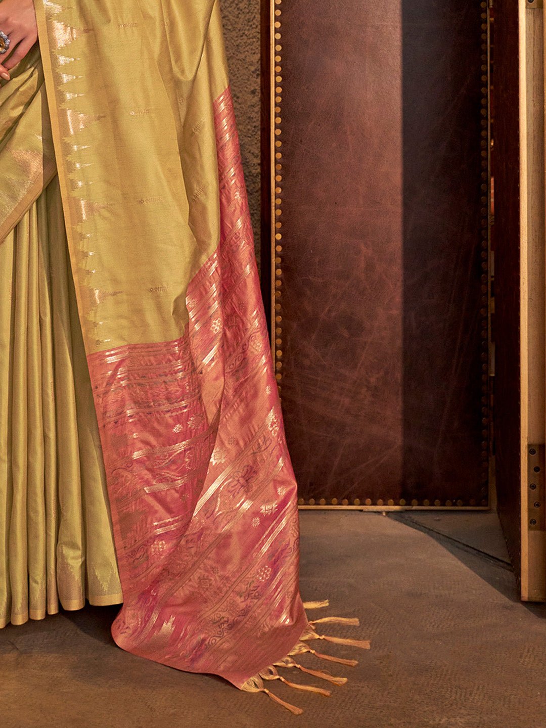 Heritage Golden Olive Banarasi Silk Blend Saree - Ressa