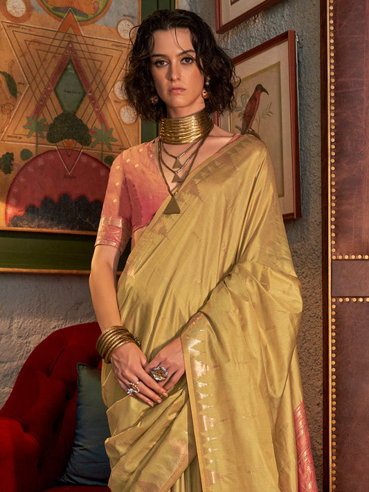 Heritage Golden Olive Banarasi Silk Blend Saree - Ressa