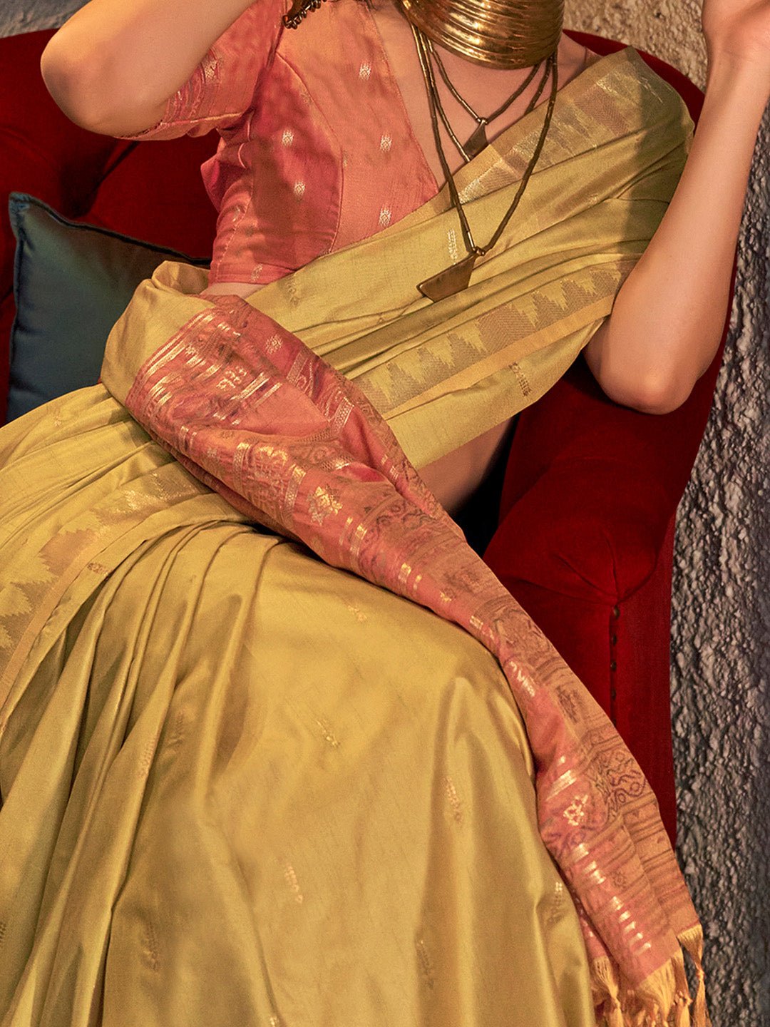 Heritage Golden Olive Banarasi Silk Blend Saree - Ressa