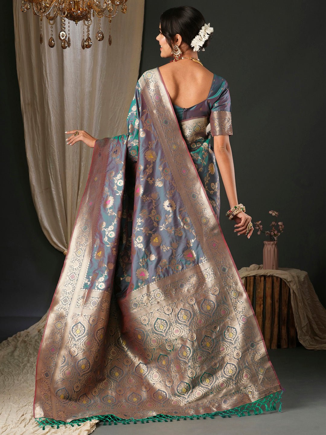 Heritage Grey Banarasi Silk Blend Saree - Ressa