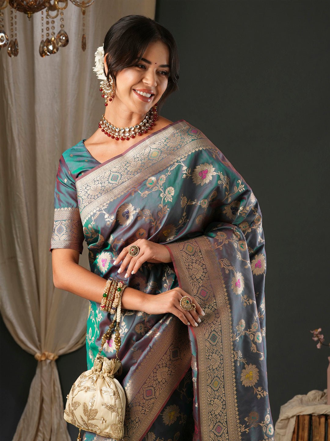 Heritage Grey Banarasi Silk Blend Saree - Ressa