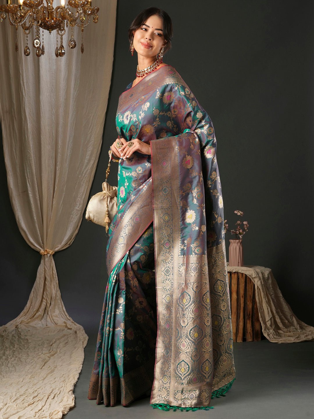 Heritage Grey Banarasi Silk Blend Saree - Ressa