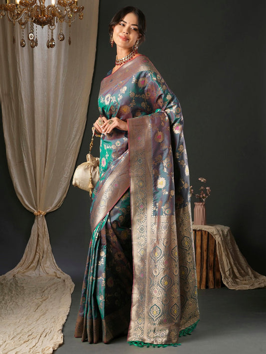 Heritage Grey Banarasi Silk Blend Saree - Ressa