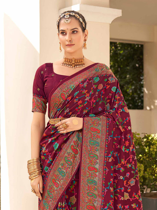 Heritage Maroon Patola Silk Blend Saree - Ressa