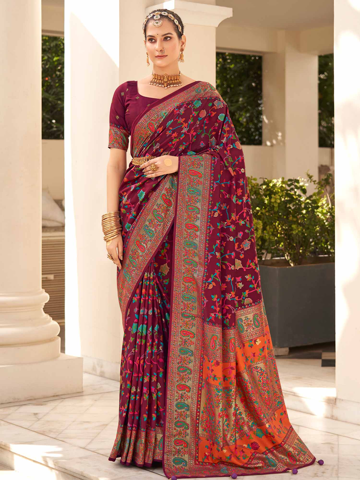 Heritage Maroon Patola Silk Blend Saree - Ressa