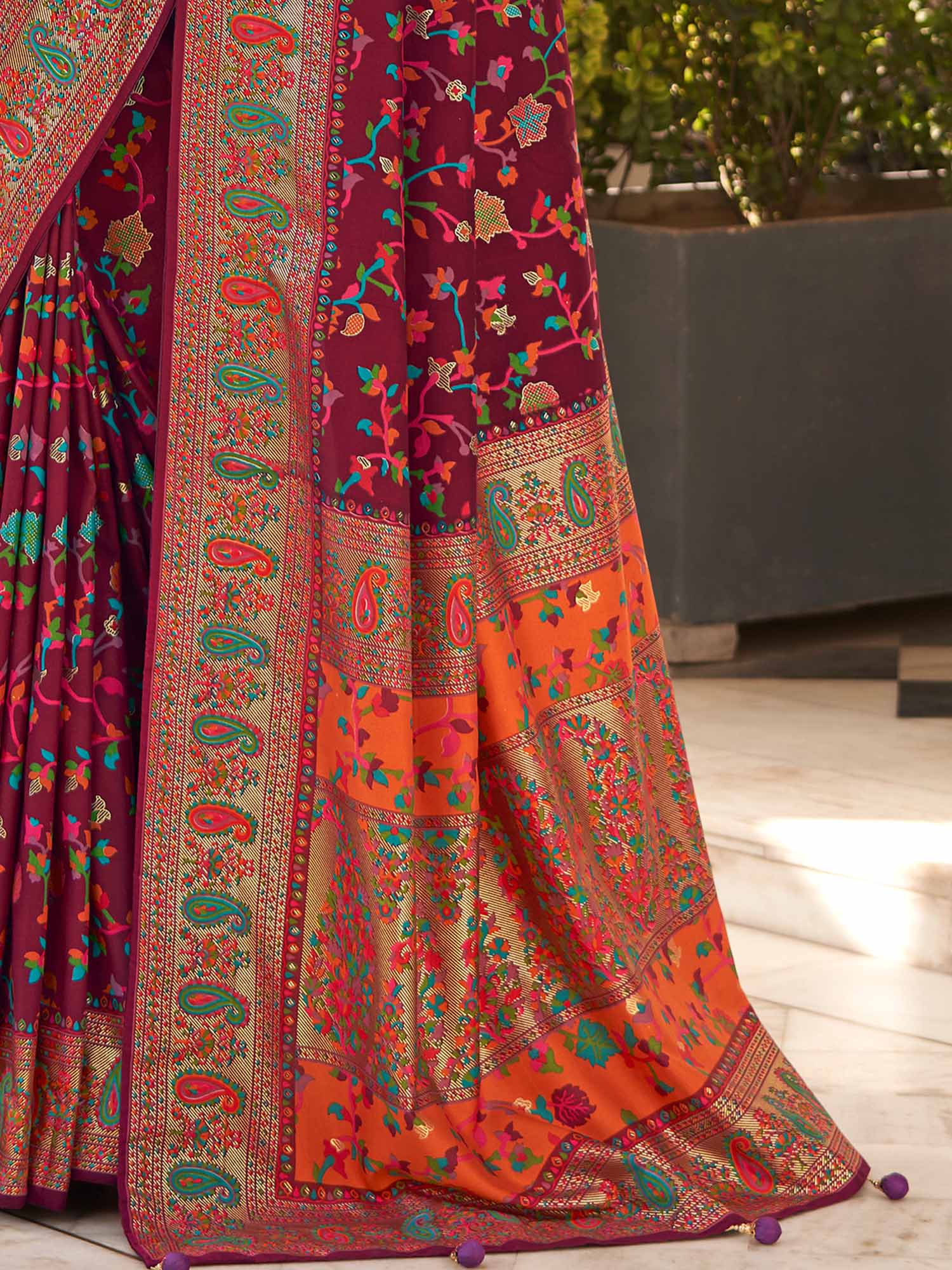 Heritage Maroon Patola Silk Blend Saree - Ressa