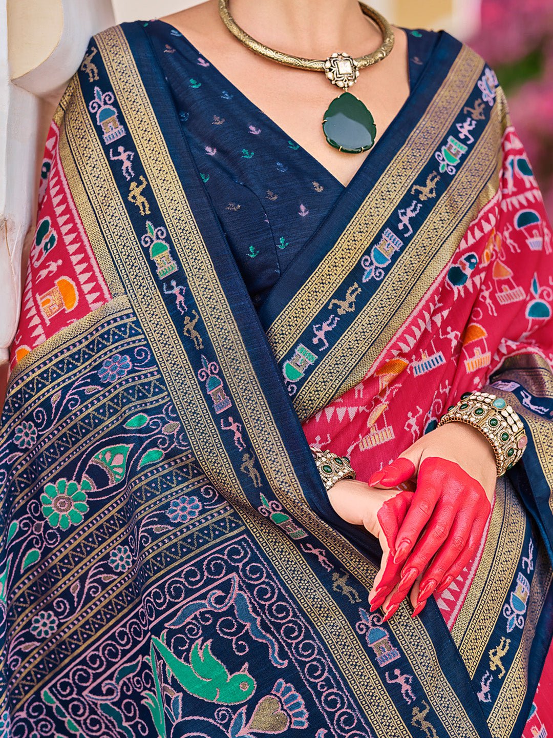 Heritage Maroon Patola Silk Blend Saree - Ressa