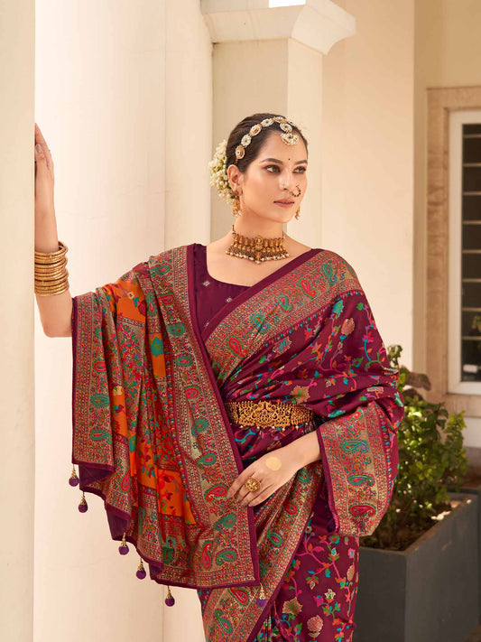 Heritage Maroon Patola Silk Blend Saree - Ressa