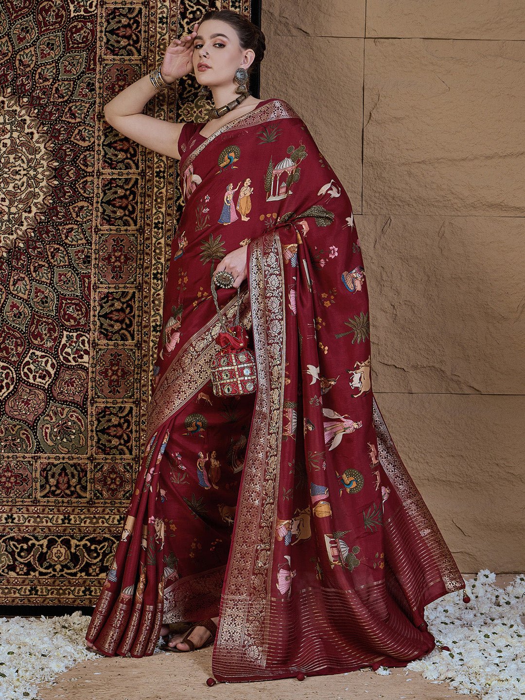 Heritage Maroon Silk Blend Saree - Ressa
