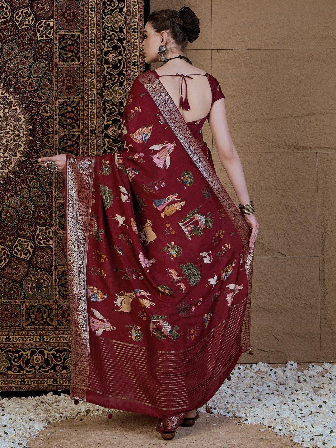 Heritage Maroon Silk Blend Saree - Ressa