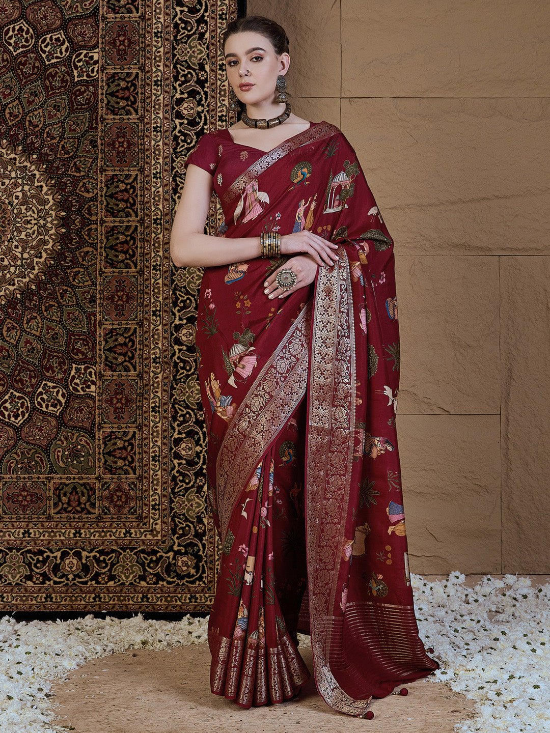 Heritage Maroon Silk Blend Saree - Ressa