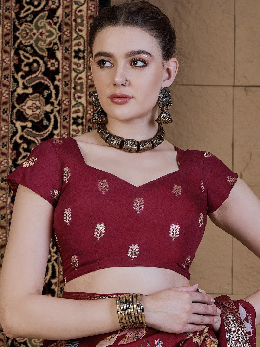 Heritage Maroon Silk Blend Saree - Ressa