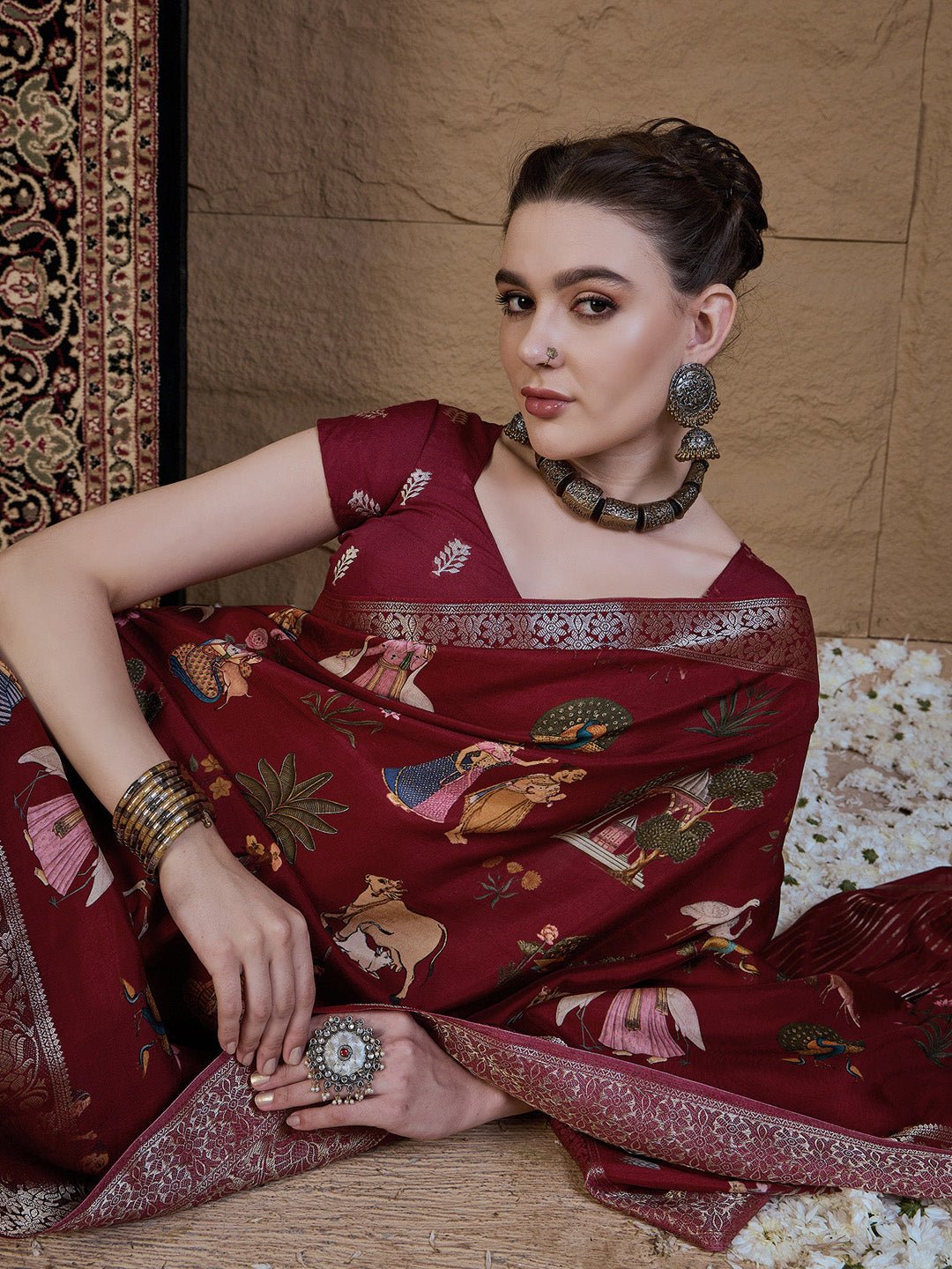 Heritage Maroon Silk Blend Saree - Ressa
