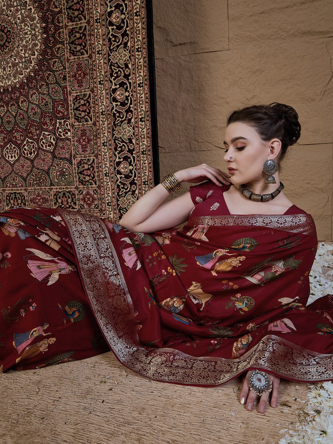 Heritage Maroon Silk Blend Saree - Ressa