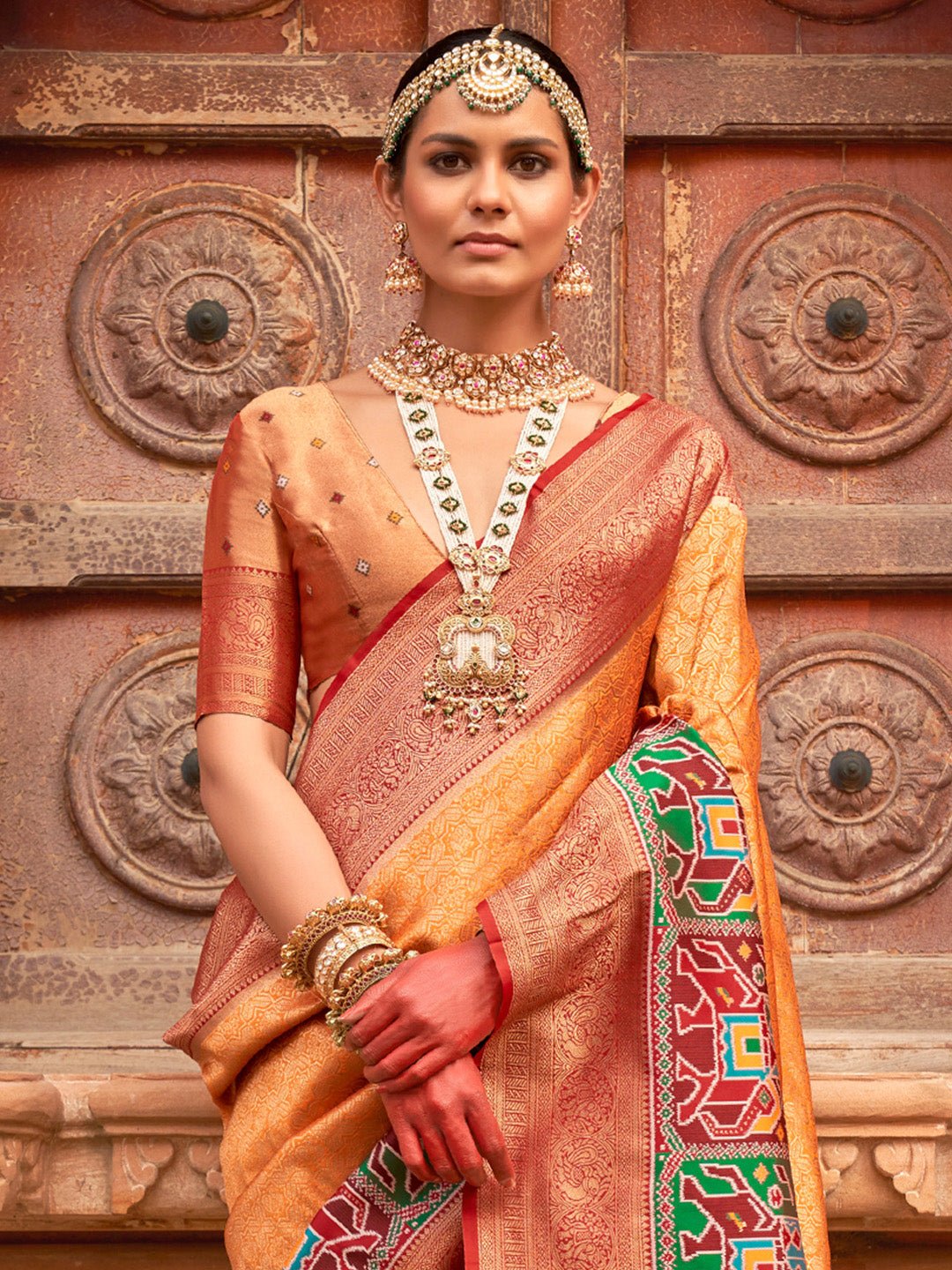 Heritage Mustard and Red Patola Silk Blend Saree - Ressa