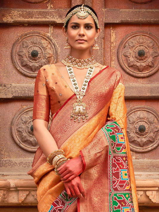 Heritage Mustard and Red Patola Silk Blend Saree - Ressa