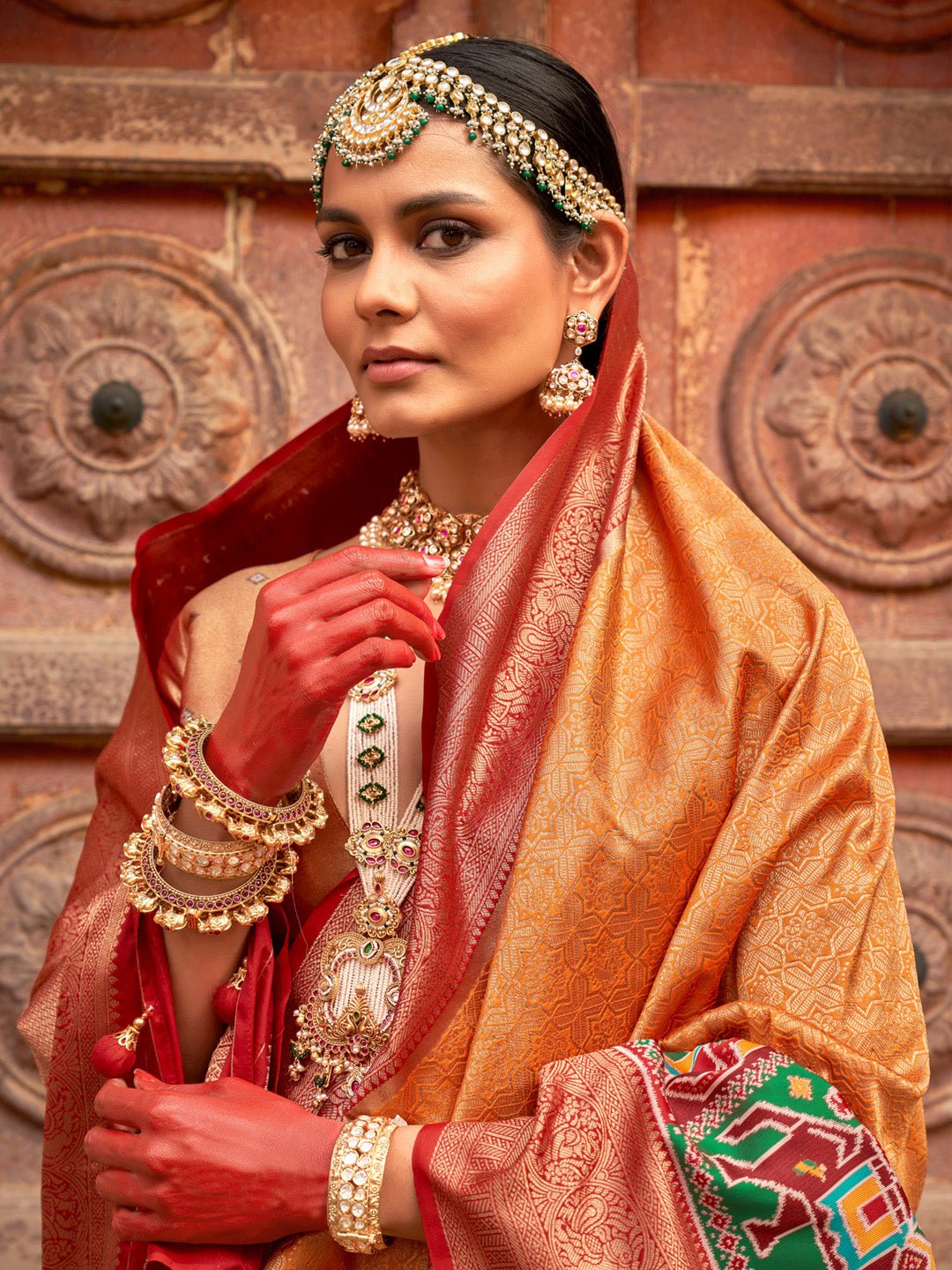 Heritage Mustard and Red Patola Silk Blend Saree - Ressa