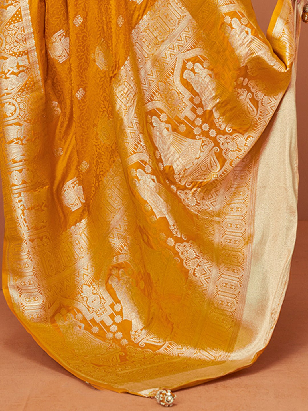 Heritage Mustard Yellow Banarasi Silk Blend Saree - Ressa