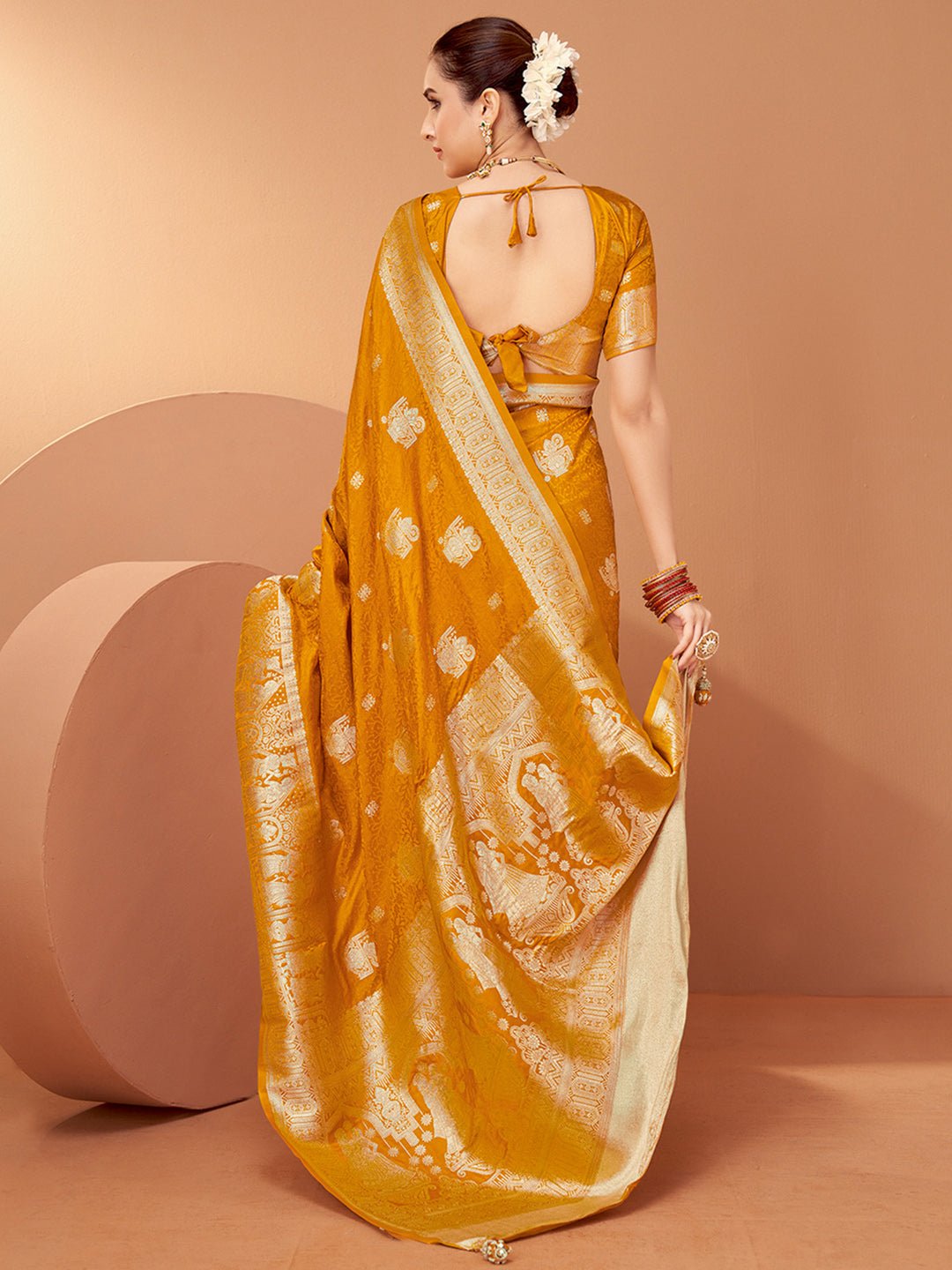Heritage Mustard Yellow Banarasi Silk Blend Saree - Ressa