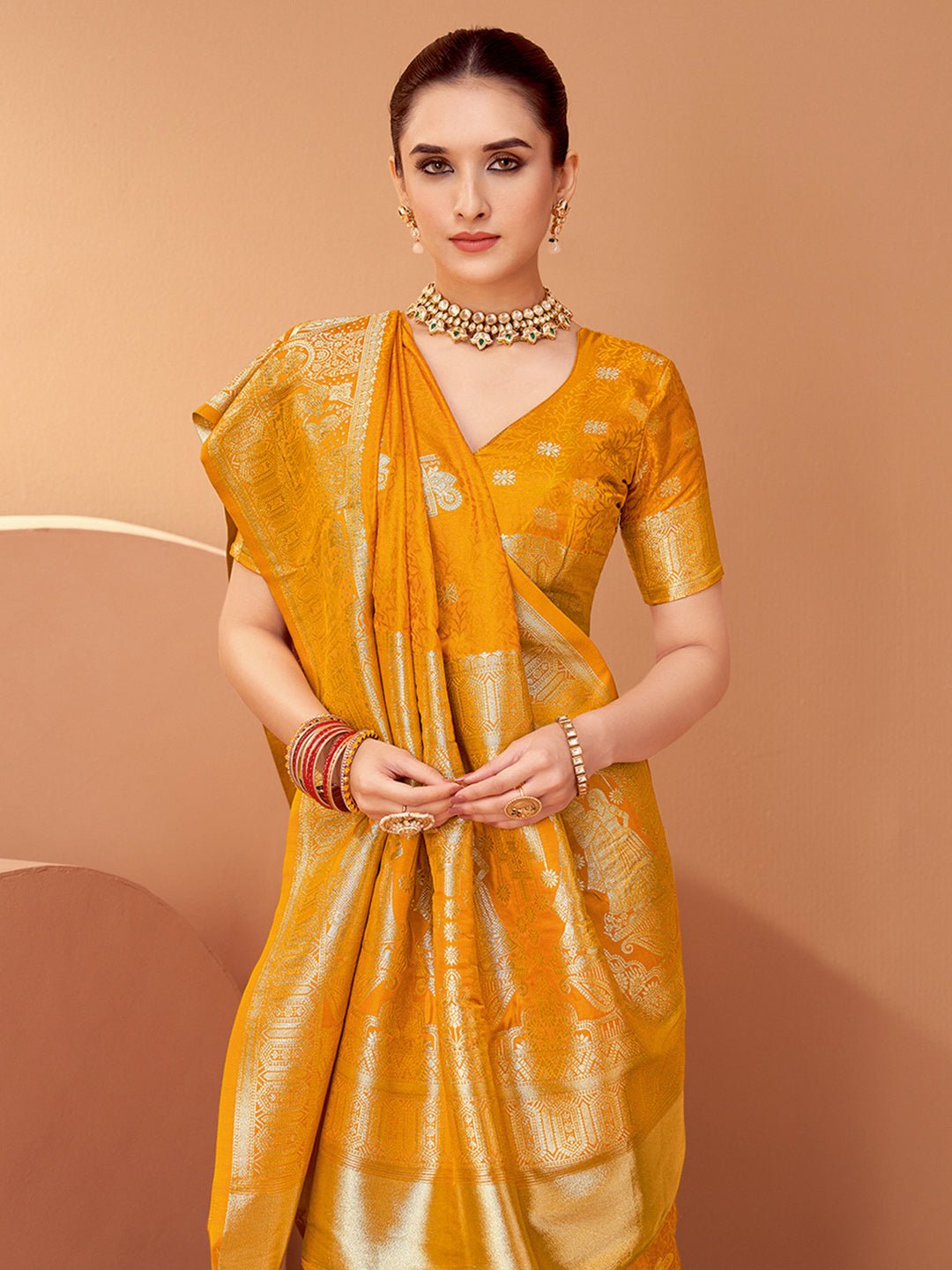 Heritage Mustard Yellow Banarasi Silk Blend Saree - Ressa