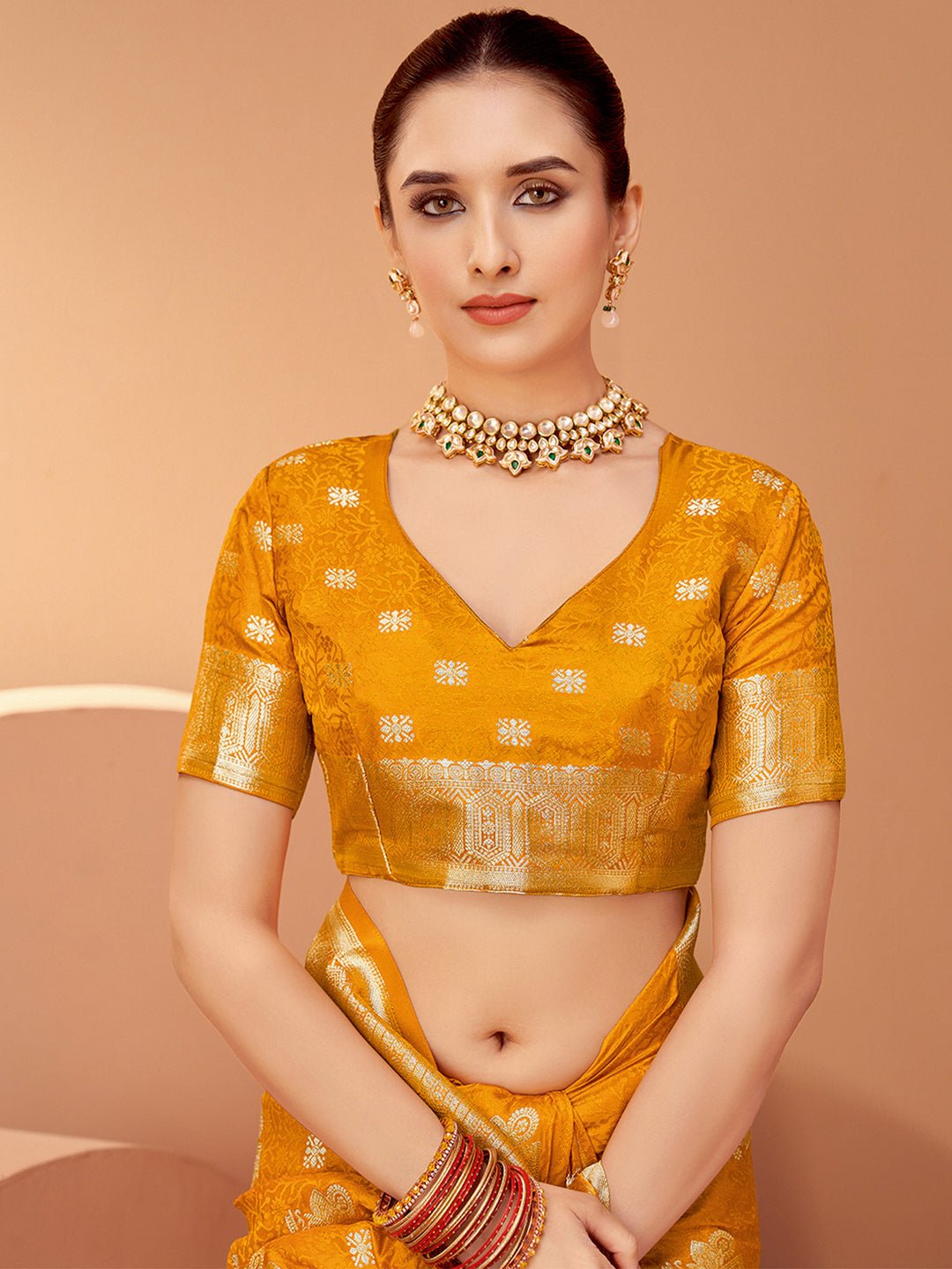Heritage Mustard Yellow Banarasi Silk Blend Saree - Ressa