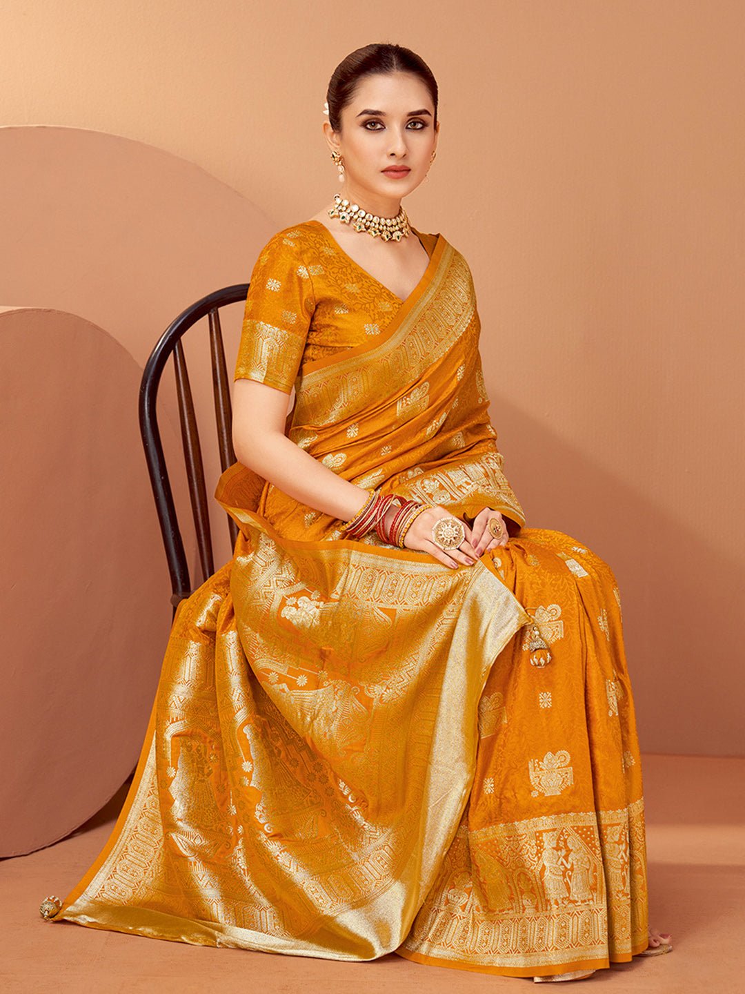 Heritage Mustard Yellow Banarasi Silk Blend Saree - Ressa