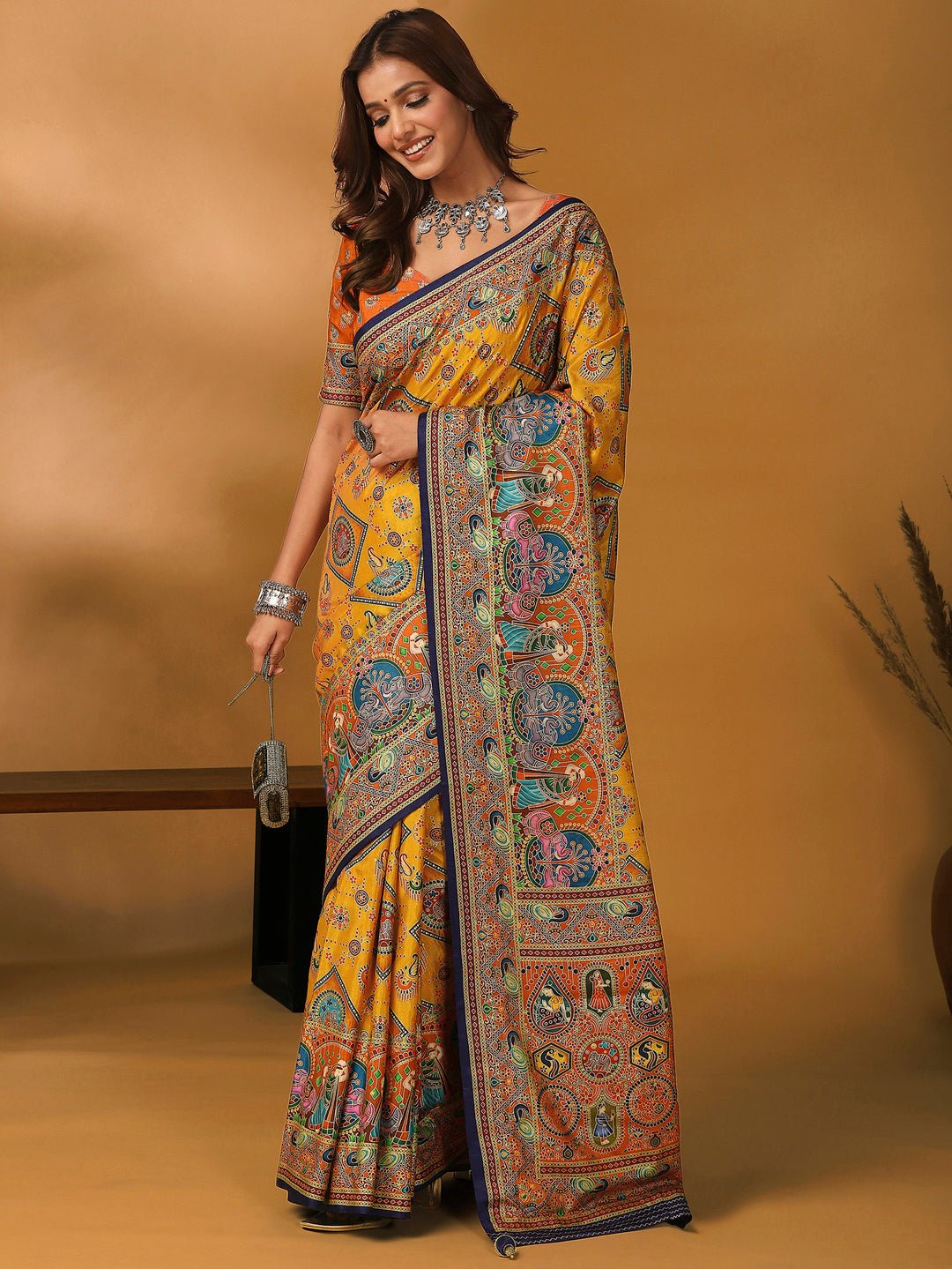 Heritage Mustard Yellow Patola Silk Blend Saree - Ressa