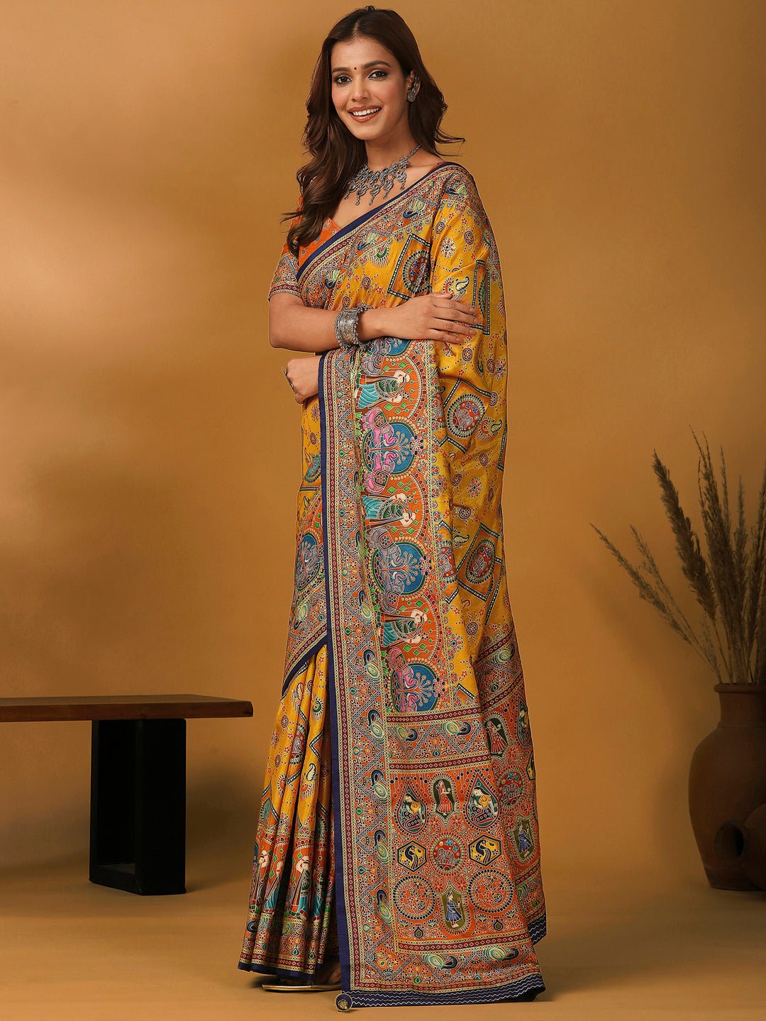 Heritage Mustard Yellow Patola Silk Blend Saree - Ressa