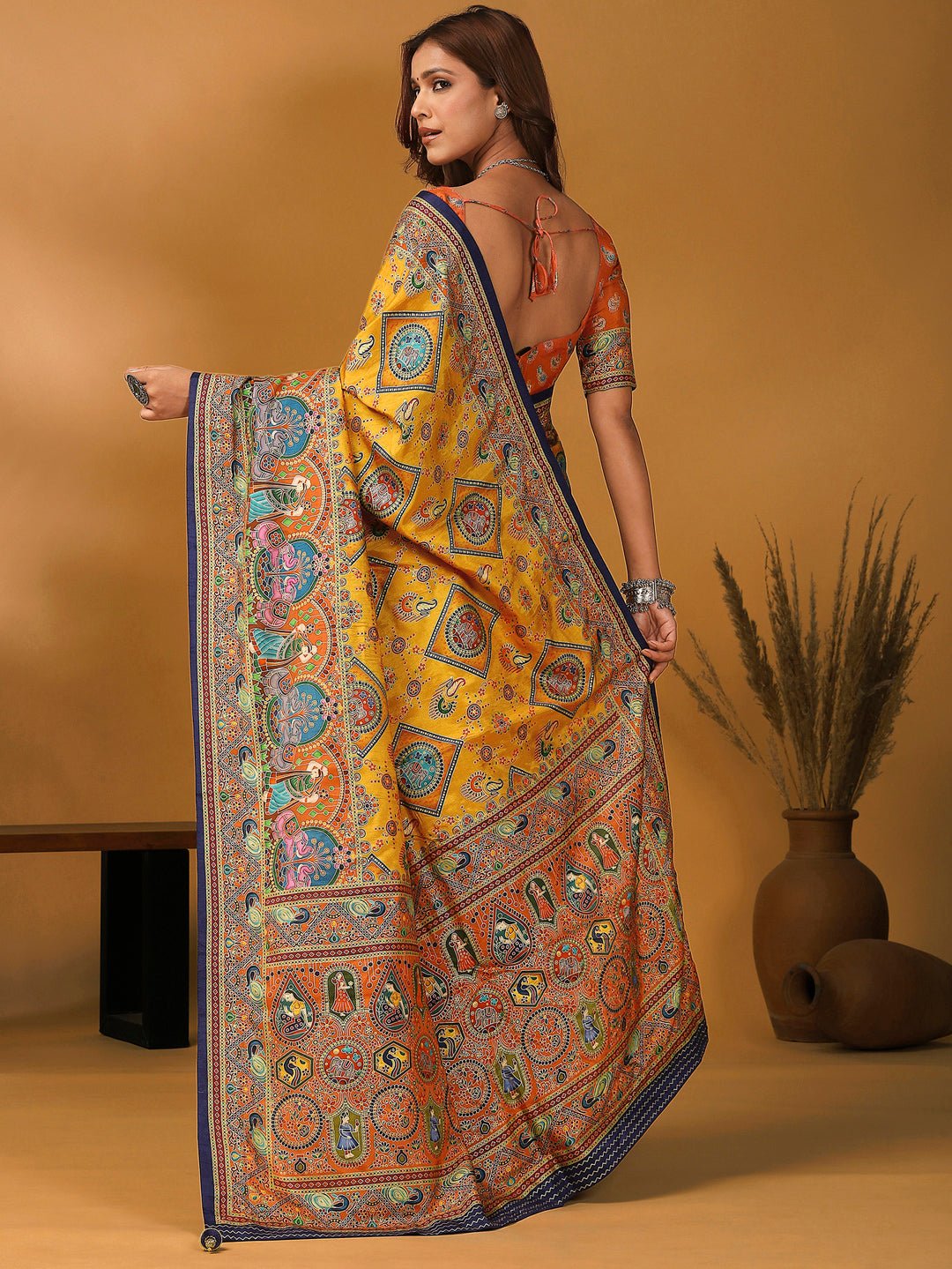 Heritage Mustard Yellow Patola Silk Blend Saree - Ressa