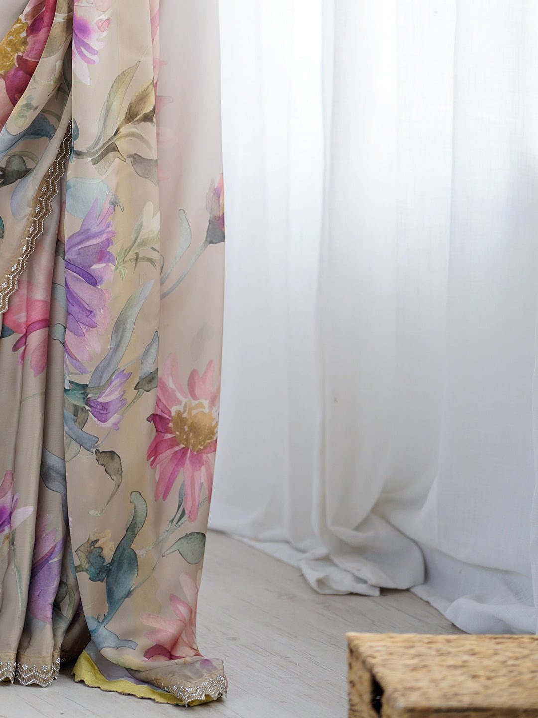 Heritage Off-White and Cream Floral Saree - Ressa