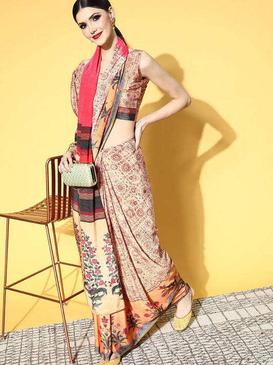 Heritage Off-White and Peach Silk Blend Saree - Ressa