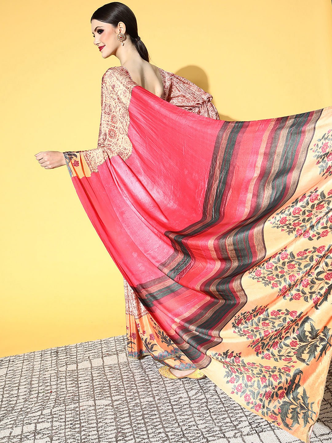 Heritage Off-White and Peach Silk Blend Saree - Ressa