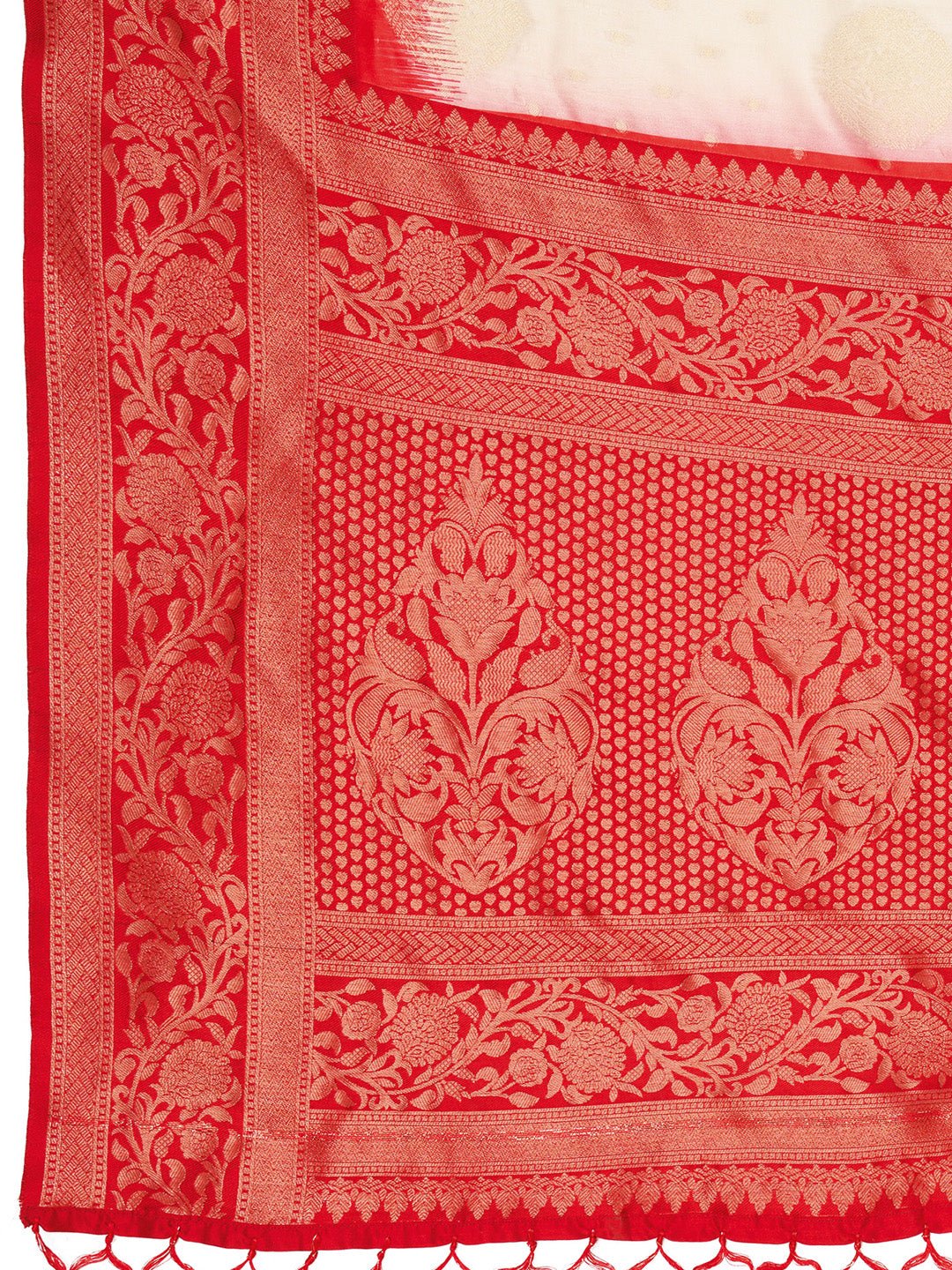 Heritage Off-White and Red Banarasi Silk Blend Saree - Ressa