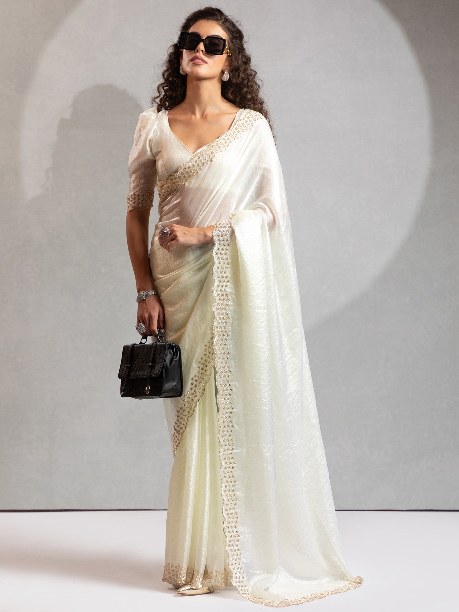 Heritage Off-White Fendi Satin Saree - Ressa
