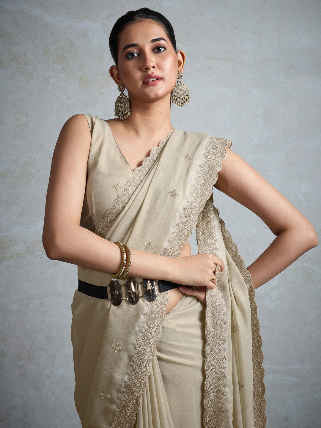 Heritage Off-White Polyester Saree - Ressa