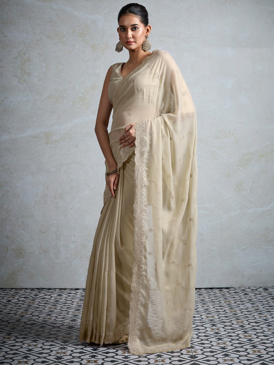 Heritage Off-White Polyester Saree - Ressa