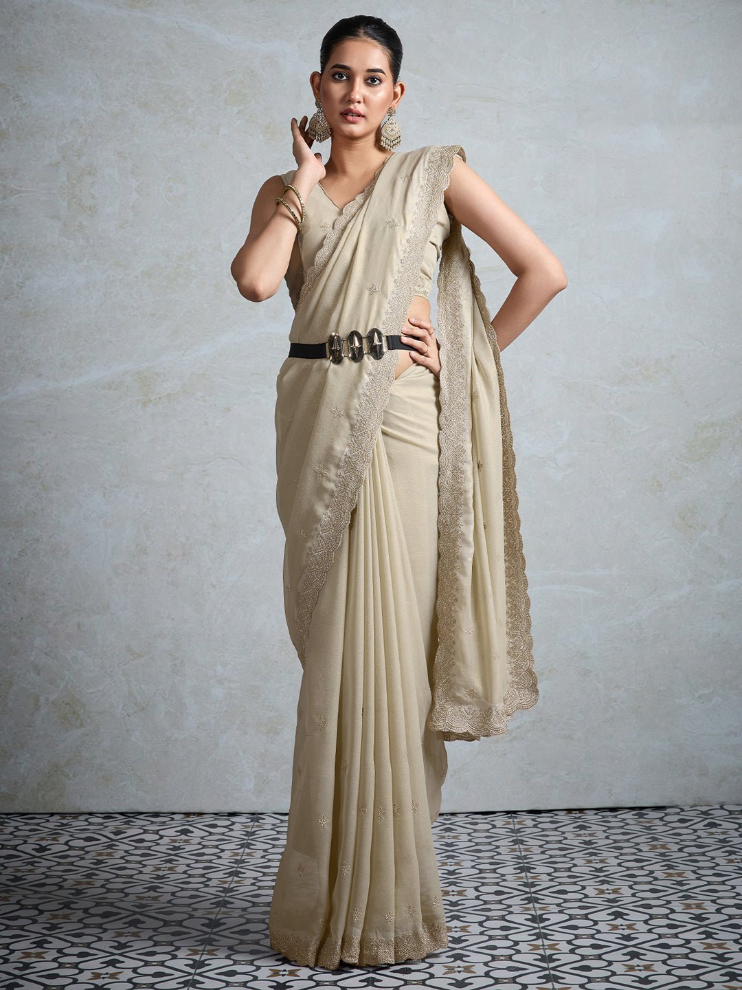 Heritage Off-White Polyester Saree - Ressa