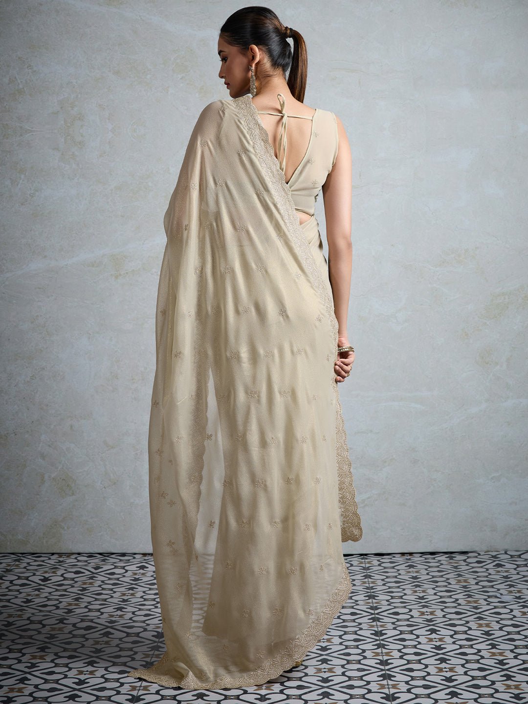 Heritage Off-White Polyester Saree - Ressa