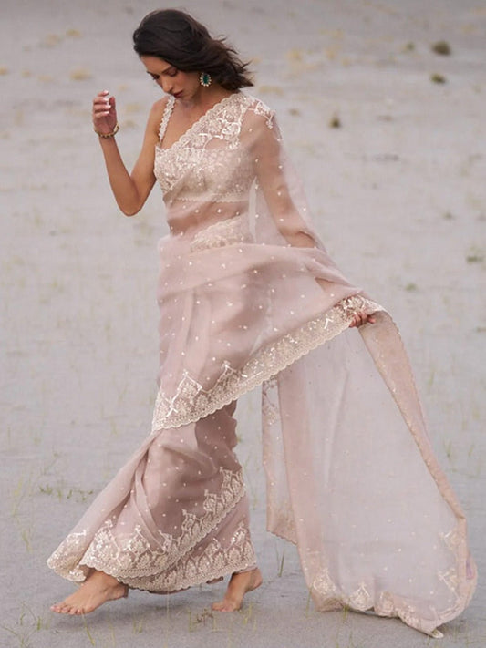 Heritage Off-White Silk Blend Saree - Ressa